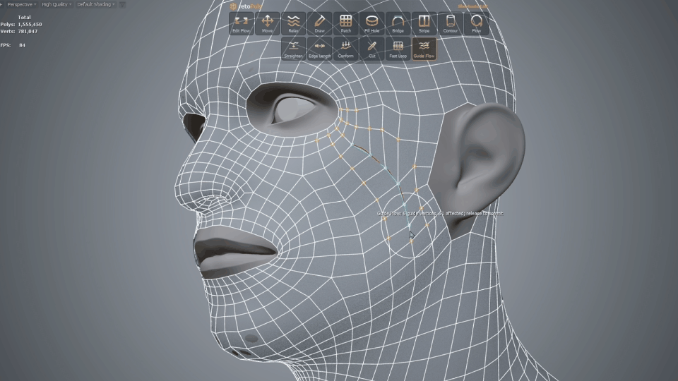 Deforming nearby topology along a drawn guide.