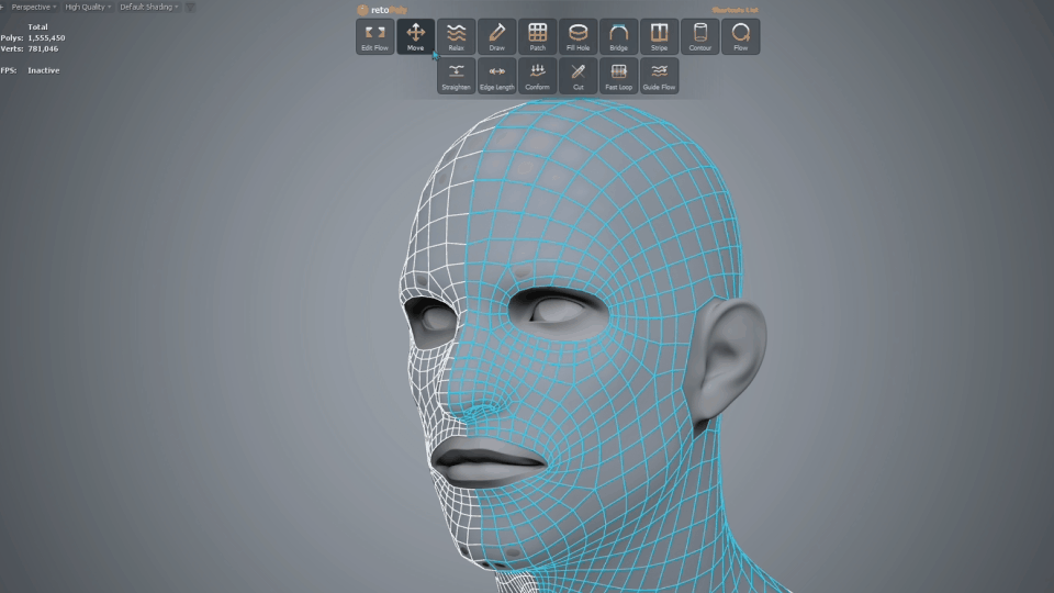 Transforming vertices with the projected soft brush.